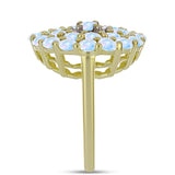 Arannyal Bevont Ezüst Gyűrű Szivárvány Holdkővel és Fehér Topázzal