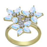 Arannyal Bevont Ezüst Gyűrű Szivárvány Holdkővel és Fehér Topázzal