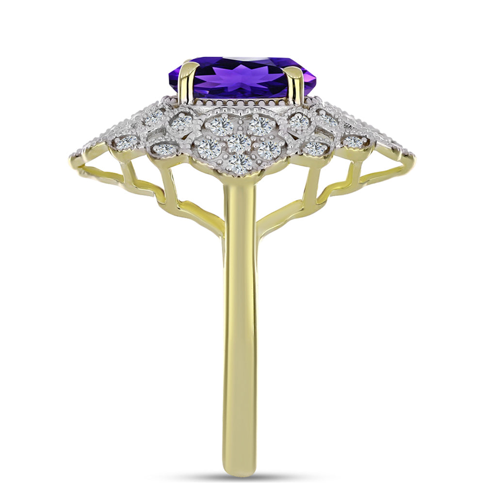 Arannyal Bevont Ezüst Gyűrű Marokkói Ametiszttel és Fehér Topázzal