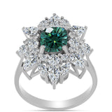 Ezüst Gyűrű Zöldes Tengerkék Moissanite-tal és Fehér Topázzal