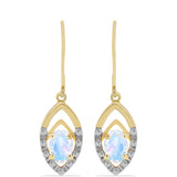 Arannyal Bevont Ezüst Fülbevaló Szivárvány Holdkővel és Fehér Topázzal