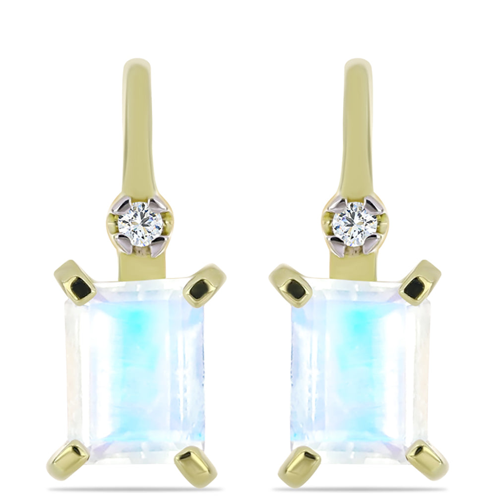 Arannyal Bevont Ezüst Fülbevaló Szivárvány Holdkővel és Fehér Topázzal