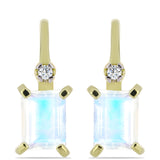 Arannyal Bevont Ezüst Fülbevaló Szivárvány Holdkővel és Fehér Topázzal