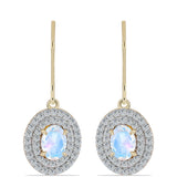 Arannyal Bevont Ezüst Fülbevaló Szivárvány Holdkővel és Fehér Topázzal