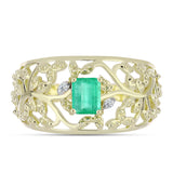 Arannyal Bevont Ezüst Gyűrű Kolumbiai Smaragddal és Fehér Gyémánttal
