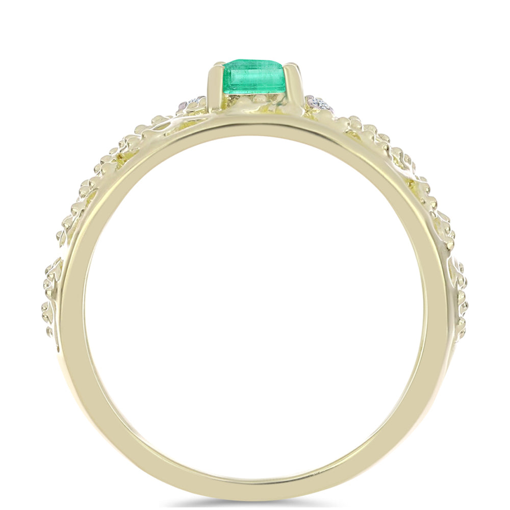 Arannyal Bevont Ezüst Gyűrű Kolumbiai Smaragddal és Fehér Gyémánttal