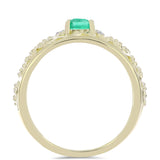 Arannyal Bevont Ezüst Gyűrű Kolumbiai Smaragddal és Fehér Gyémánttal