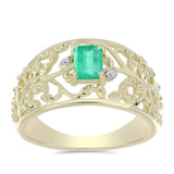 Arannyal Bevont Ezüst Gyűrű Kolumbiai Smaragddal és Fehér Gyémánttal