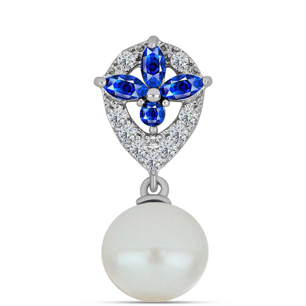 Ezüst Medál Ausztrál Kék Zafírral és Fehér Édesvízi Kagylógyönggyel