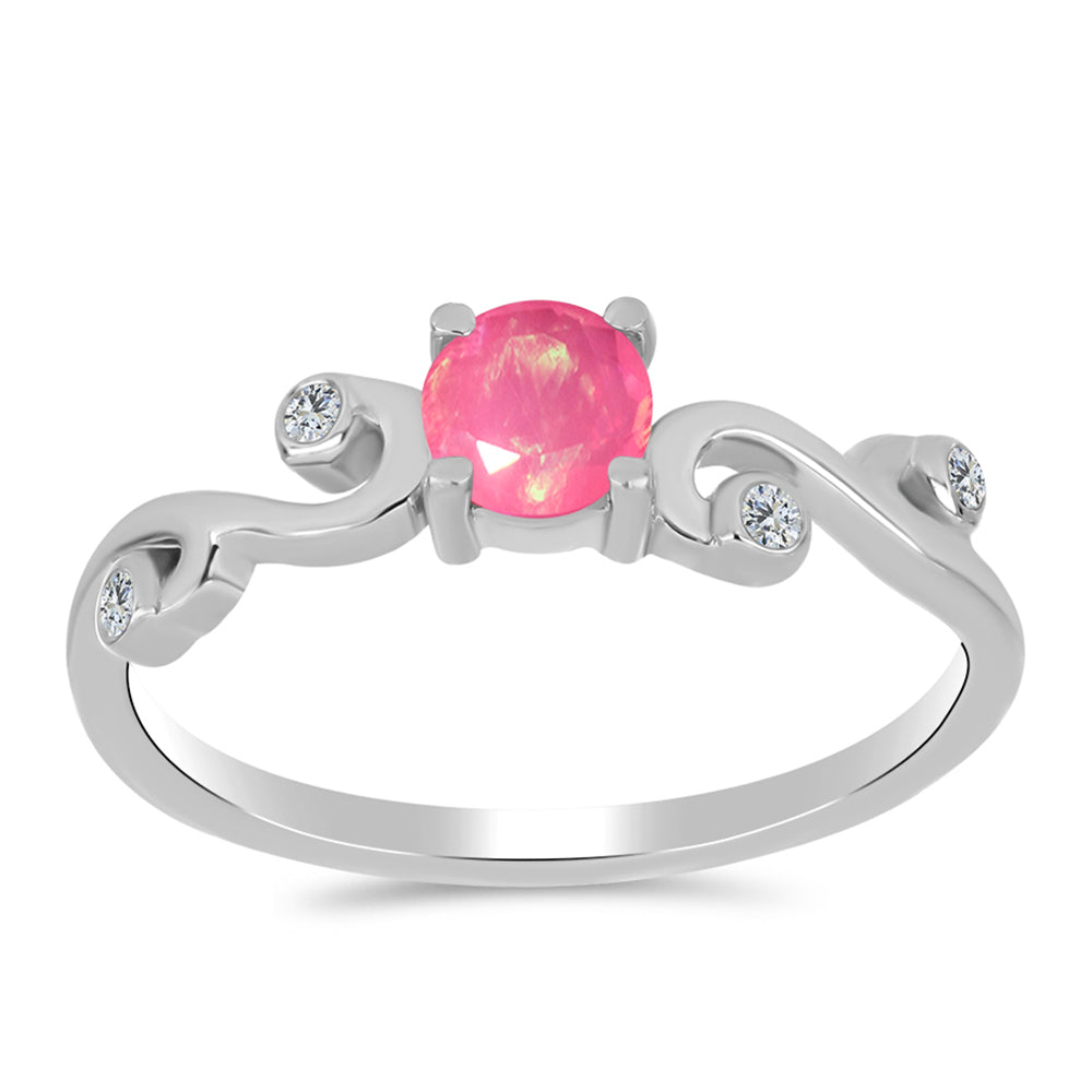 Ezüst Gyűrű Rózsaszínű Opállal és Fehér Topázzal