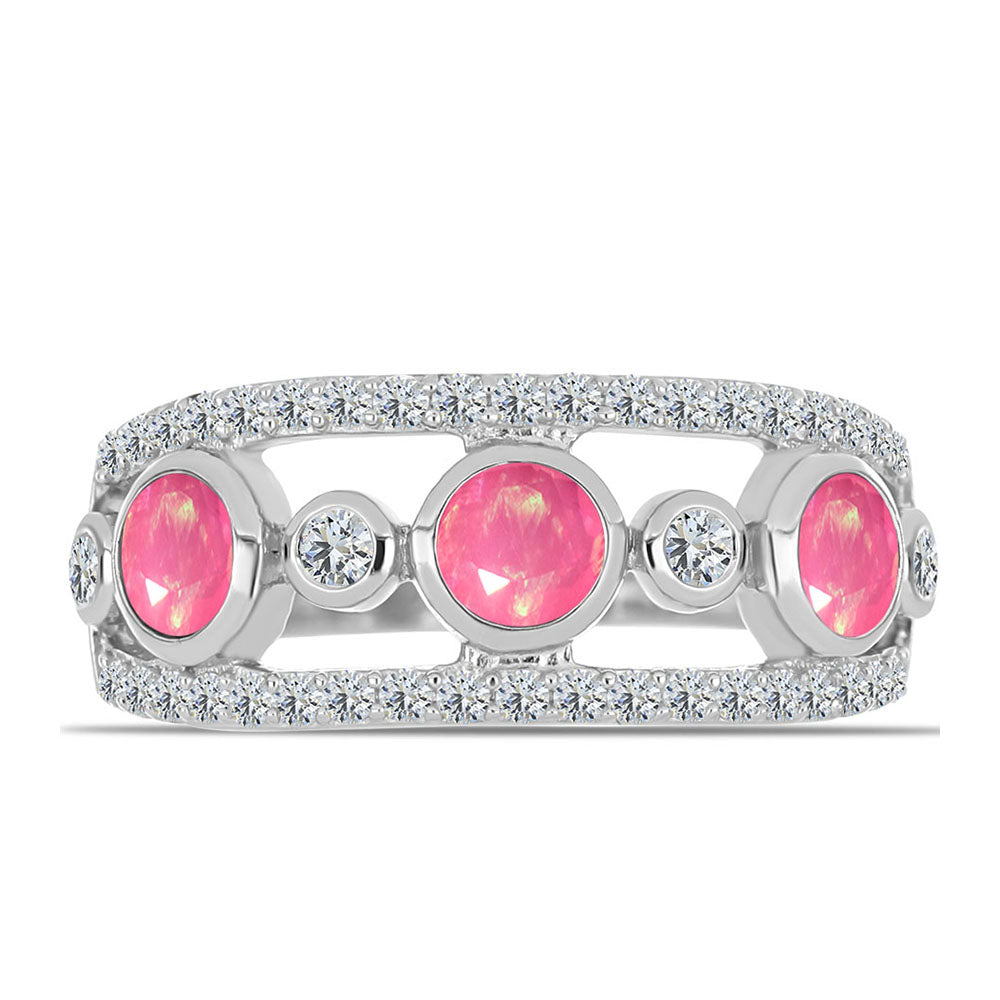 Ezüst Gyűrű Rózsaszínű Opállal és Fehér Topázzal