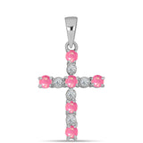 Kereszt Ezüst Medál Rózsaszínű Opállal és Fehér Topázzal
