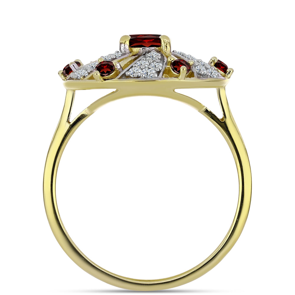 Arannyal Bevont Ezüst Gyűrű Barton Gránáttal és Fehér Topázzal