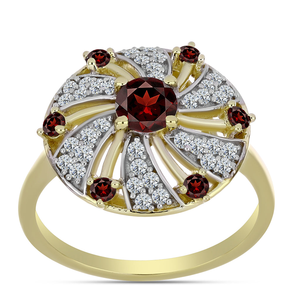 Arannyal Bevont Ezüst Gyűrű Barton Gránáttal és Fehér Topázzal