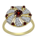 Arannyal Bevont Ezüst Gyűrű Barton Gránáttal és Fehér Topázzal
