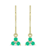 Arannyal Bevont Ezüst Fülbevaló Kolumbiai Smaragddal és Fehér Gyémánttal