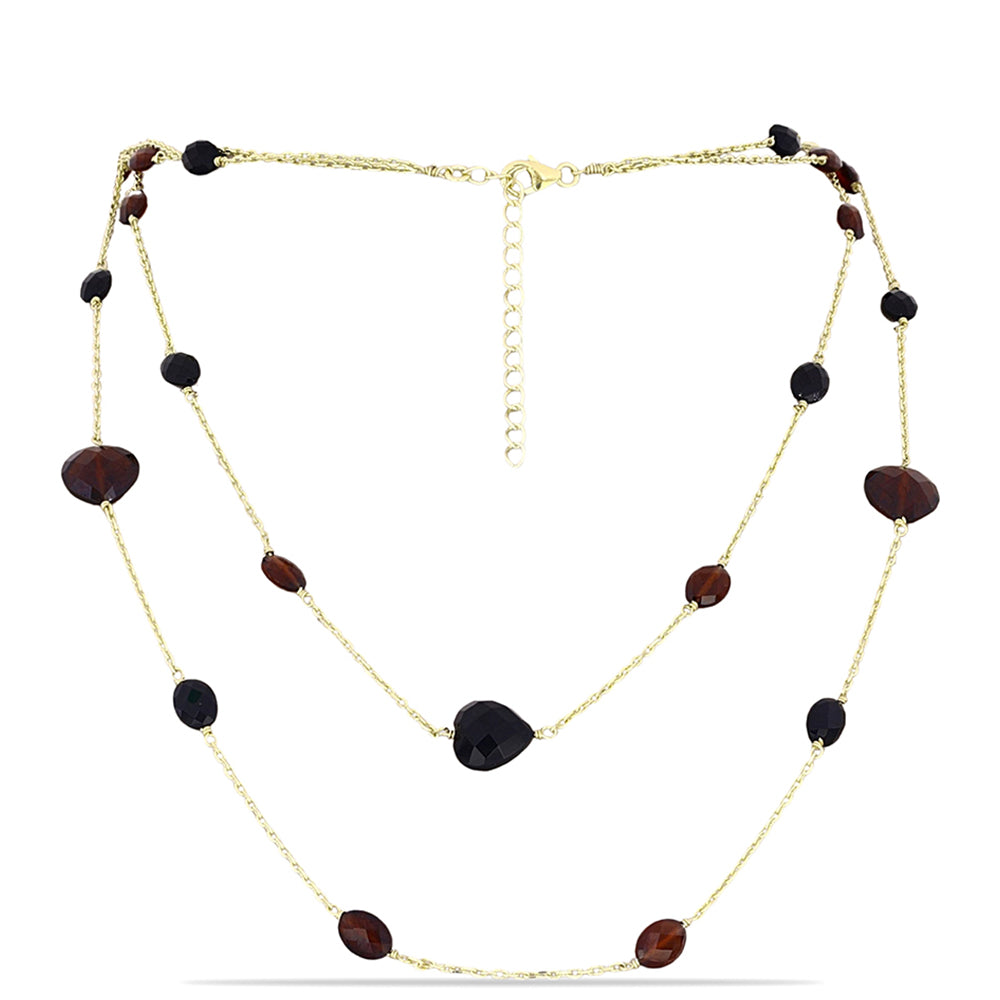 Arannyal Bevont Ezüst Nyaklánc Barton Gránáttal és Fekete Onixszal