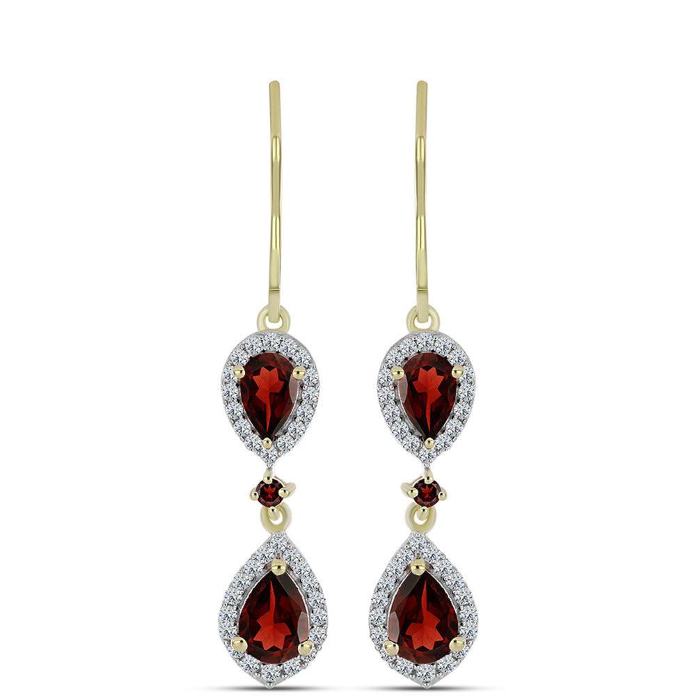 Arannyal Bevont Ezüst Fülbevaló Barton Gránáttal és Fehér Topázzal