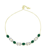 Arannyal Bevont Ezüst Karkötő Zöld Acháttal és Fehér Topázzal