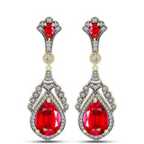 Arannyal Bevont Ezüst Fülbevaló Vörös Acháttal és Fehér Topázzal