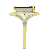 Arannyal Bevont Ezüst Gyűrű Zöld Drusy-val és Fehér Topázzal