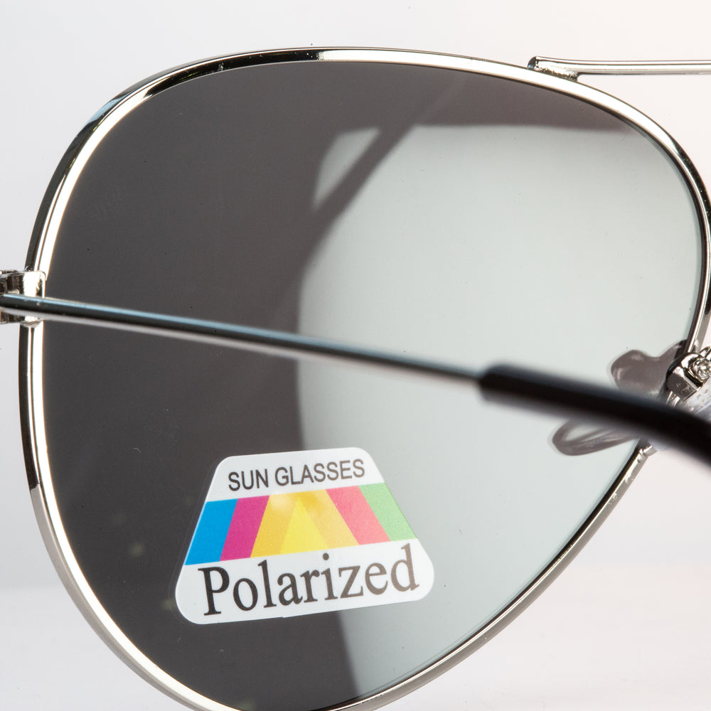 Emporia Italy - Pilóta Napszemüveg "KRISTÁLY", polarizált napszemüveg tokkal és tisztítókendővel, króm-ezüst színű lencsék, ezüst színű keret