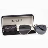 Emporia Italy - Pilóta Napszemüveg "FŐNÖK", polarizált napszemüveg tokkal és tisztítókendővel, sötétszürke lencsék, ezüst színű keret