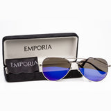 Emporia Italy - Pilóta Napszemüveg "LAGÚNA", polarizált napszemüveg tokkal és tisztítókendővel, kékeslilás lencsék, ezüst színű keret