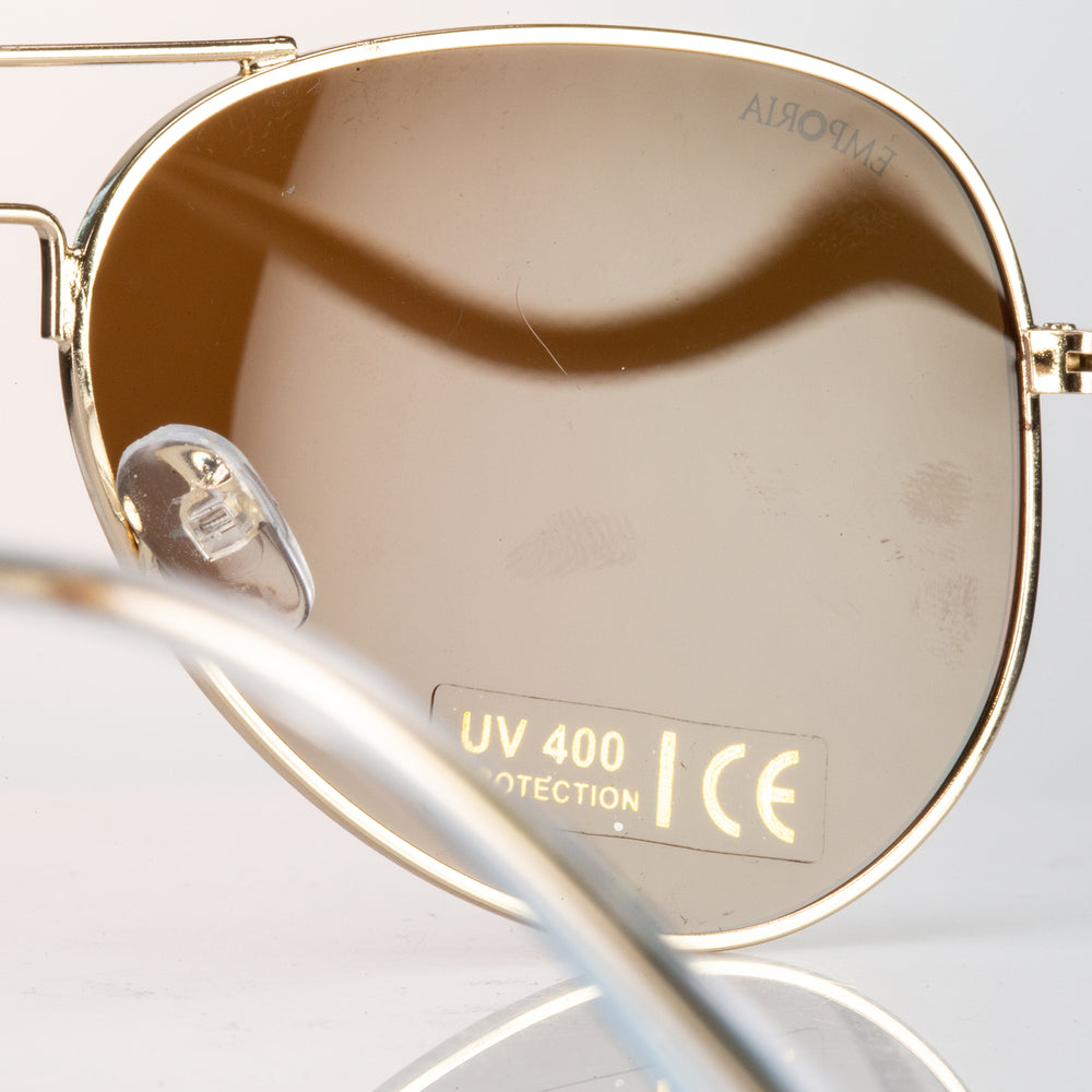 Emporia Italy - Pilóta Napszemüveg "SIVATAG", polarizált napszemüveg tokkal és tisztítókendővel,  világosbarna lencsék, arany színű keret
