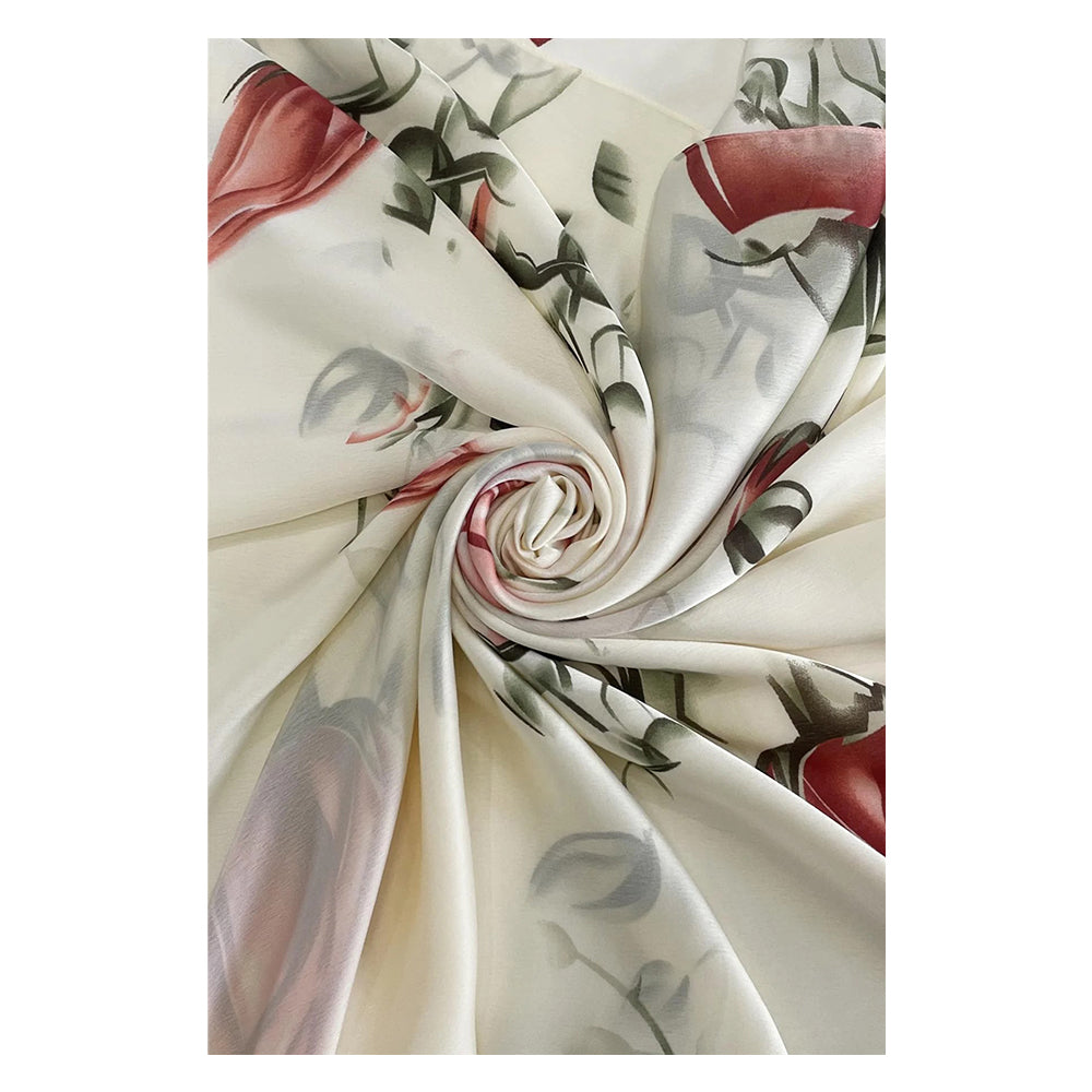 Rózsabimbó mintás, krémszínű, 100% selyemsál, 90 x 180 cm