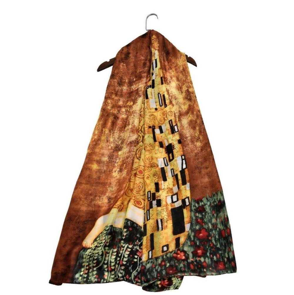 100% Valódi Selyem Sál-Kendő, 90 cm x 180 cm, Klimt - The Kiss festmény mintás - Multilady.hu