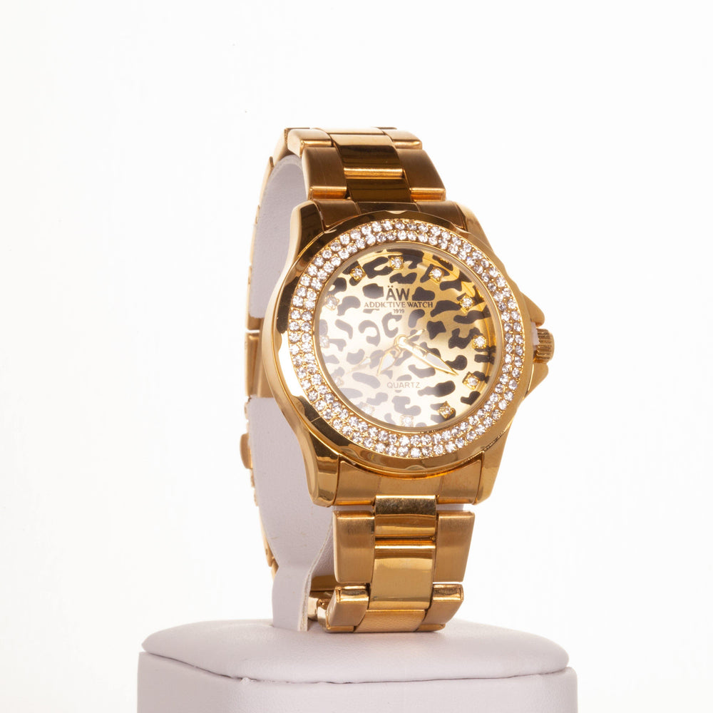 AW arany színű női óra leopárd mintás számlappal és kvrackristályokkal - Multilady.hu