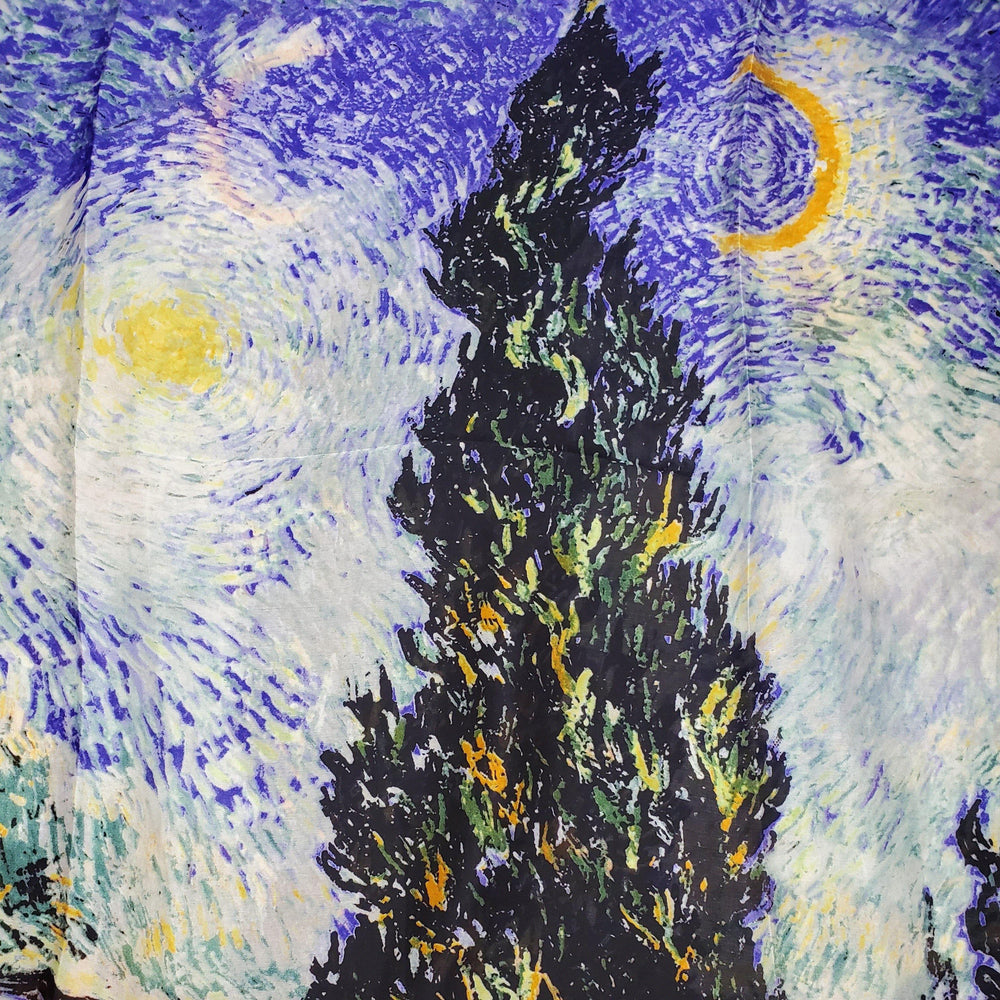 100%  Valódi Selyem Sál-Kendő, 90 cm x 180 cm, Van Gogh - Cypress and Star - Multilady.hu