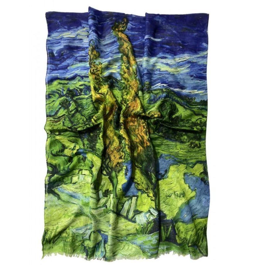 Pamut Sál-Kendő, 70 cm x 180 cm, Van Gogh - Two Poplars - Multilady.hu